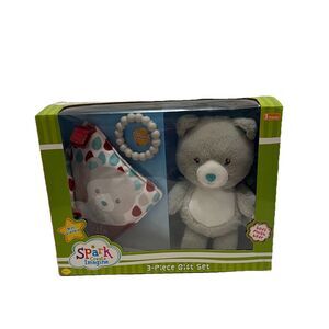 Spark Create Imagine 3-Piece Infant Gift Set Soft Bear Teether Mini Blanky NEW